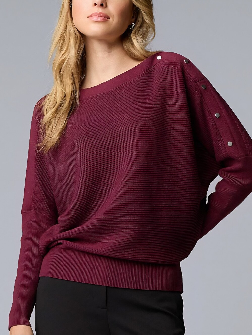 Simply Vera Vera Wang Deep Wine Ribbed Sweater